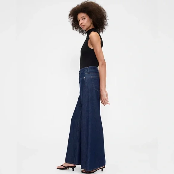 Wide-Leg Dark Blue Jeans - Picture 4 of 12